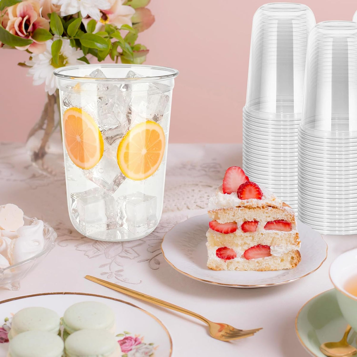 60 Pcs Disposable Stemless Clear Glasses 16 oz NATURAL Arc Crystal Plastic wine glasses Clear