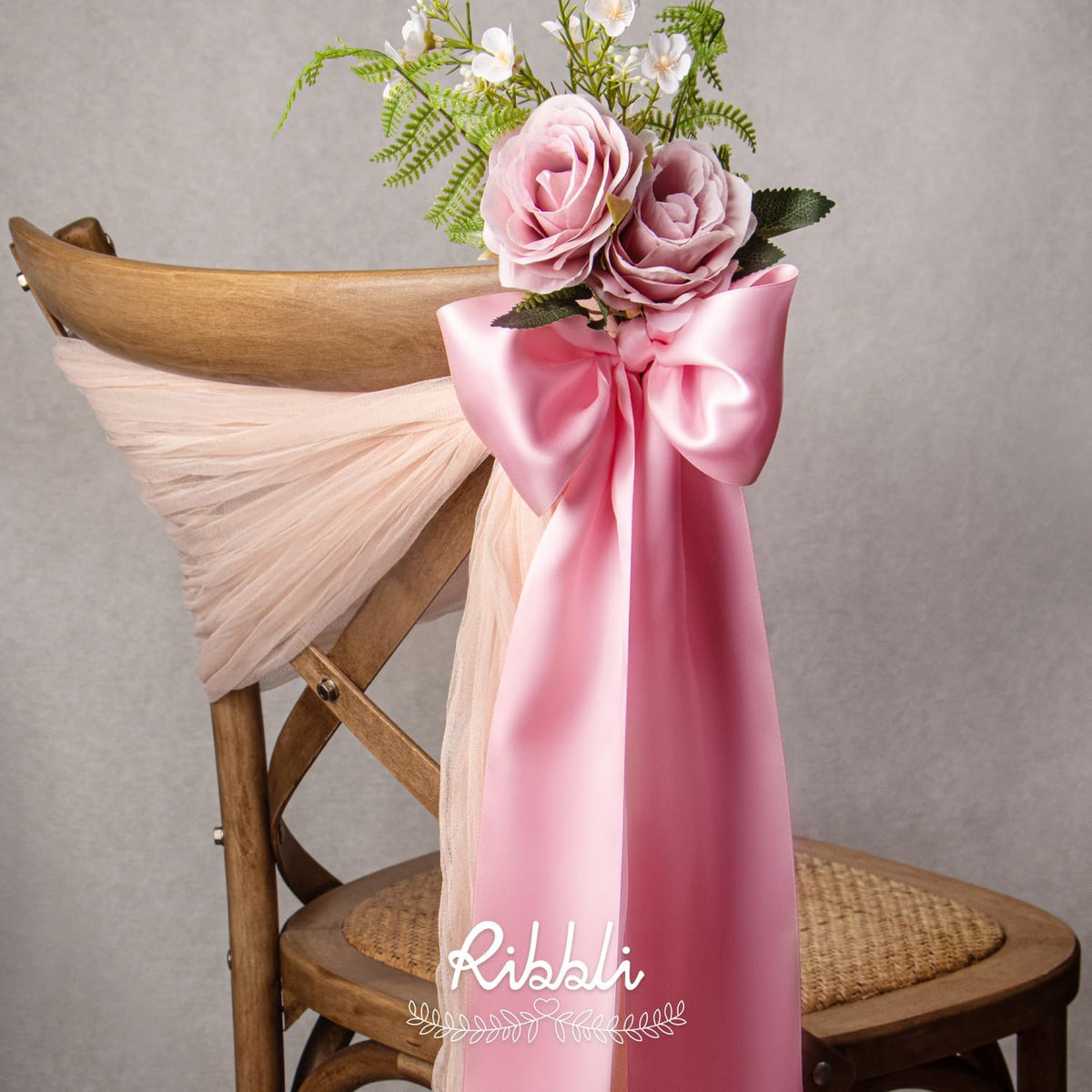 Ribbli Pink Satin Ribbon 4 Inch Wide Pink Ribbon for Wedding Chair Sash Grand Opening Ceremony Big