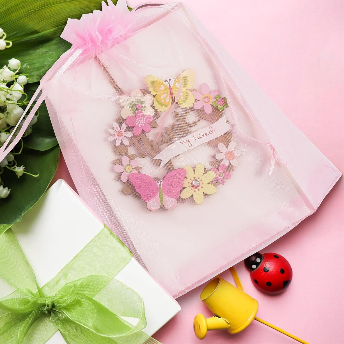ANZNKU 50 Pack Sheer Organza Bags 6x9 inches, Mesh Drawstring Bags, Mesh Bag for Gifts Large