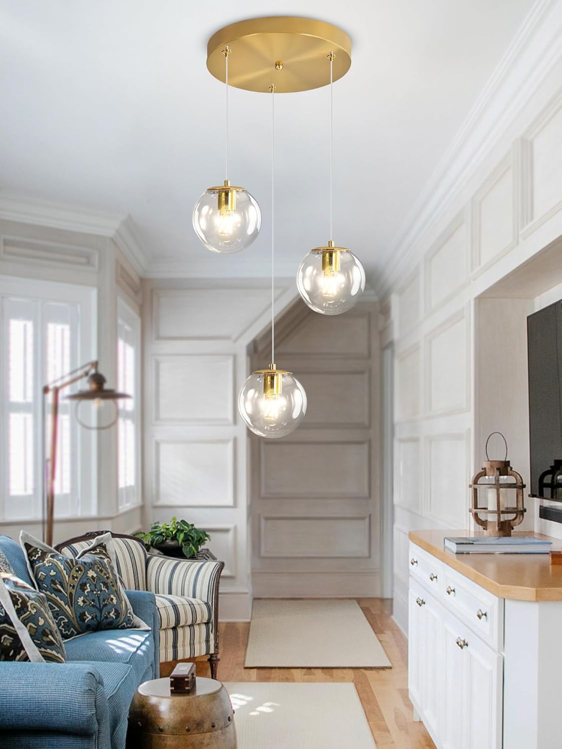 Globe Glass Pendant Light Modern Gold Clear Globe Glass Chandelier Mid Century Chandelier 3-Light