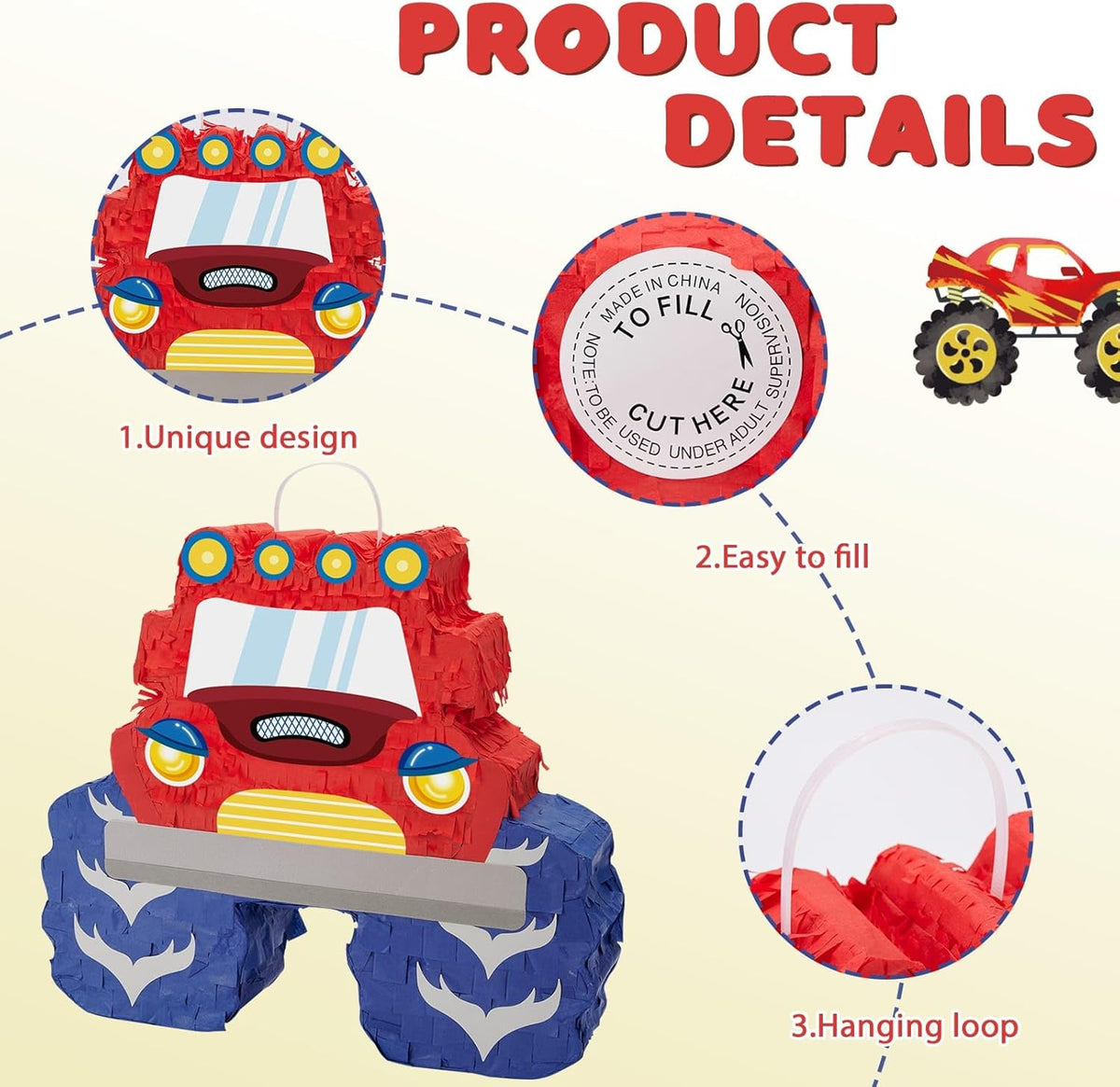 WERNNSAI Truck Piñata - Monster Truck Piñata Bundle with Blindfold and Bat for Boys Kids Piñata