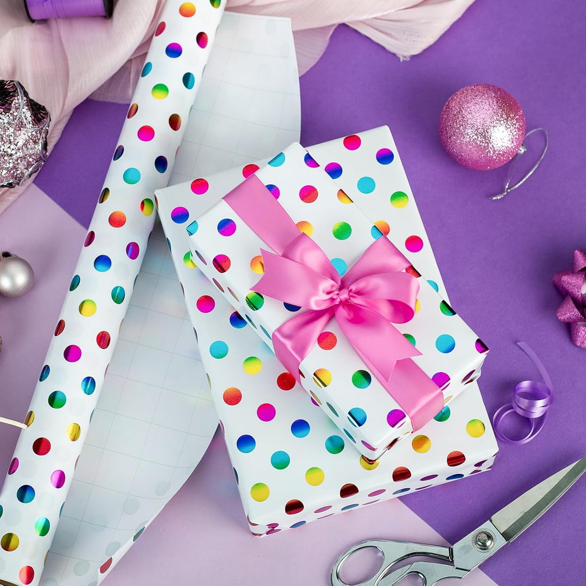 Burymento Rainbow Dots Wrapping Paper, Gift Wrap for Birthday, Valentines, Mothers day, Graduation
