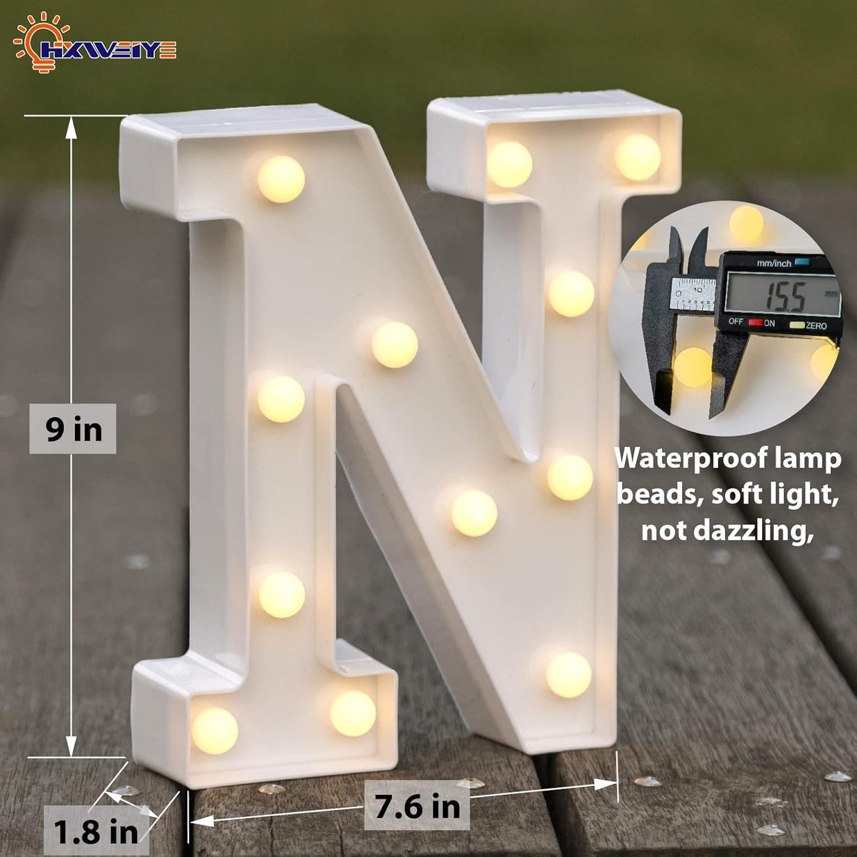 HXWEIYE LED Marquee Letters Lights Sign N, 26 Alphabet 8.57 Inch Light Up Letter and Number 0-9
