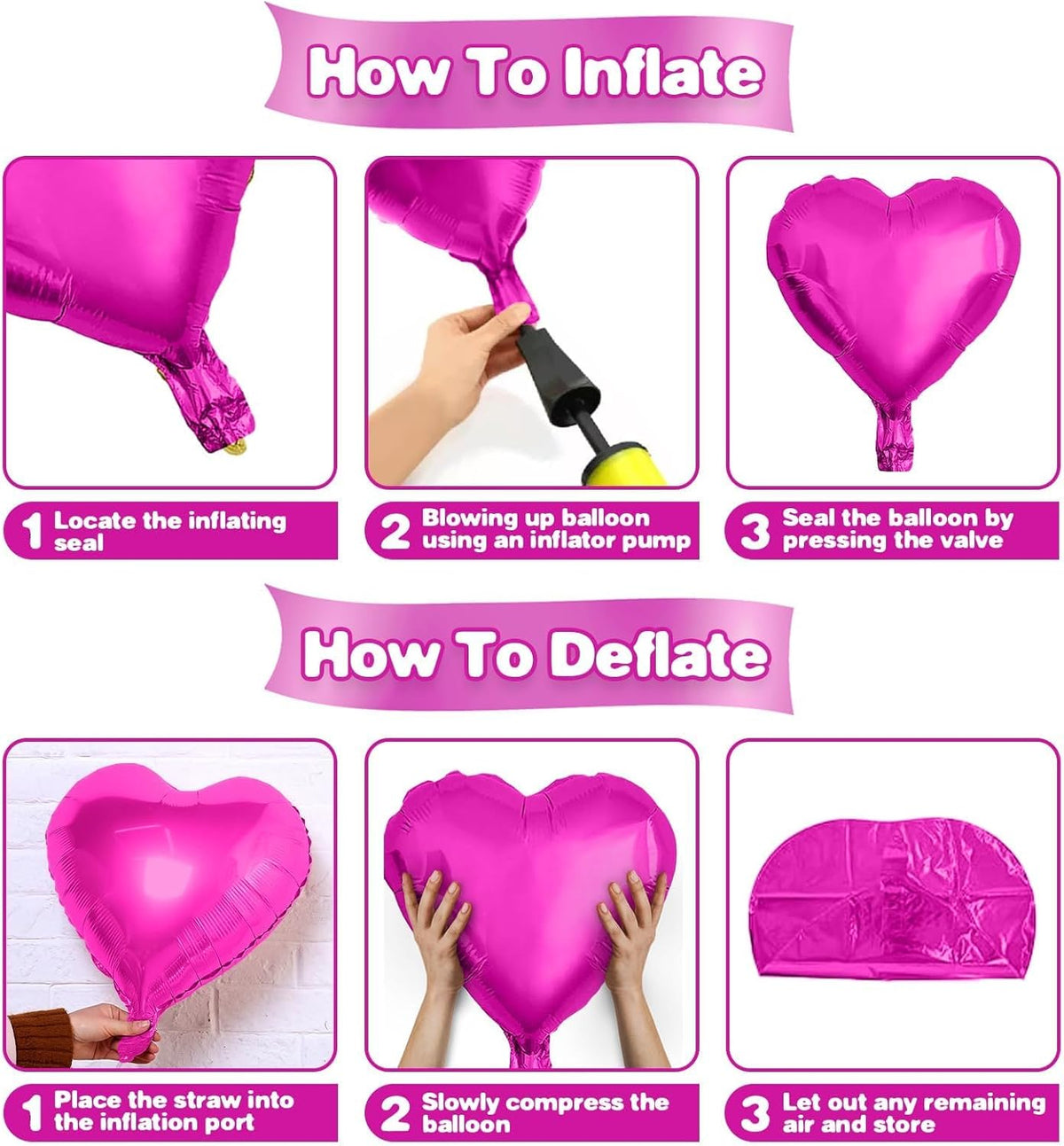 Hot Pink Heart Balloons,12Pcs 18 Inch Pink Foil Love Heart Shaped Balloons for Wedding Bridal
