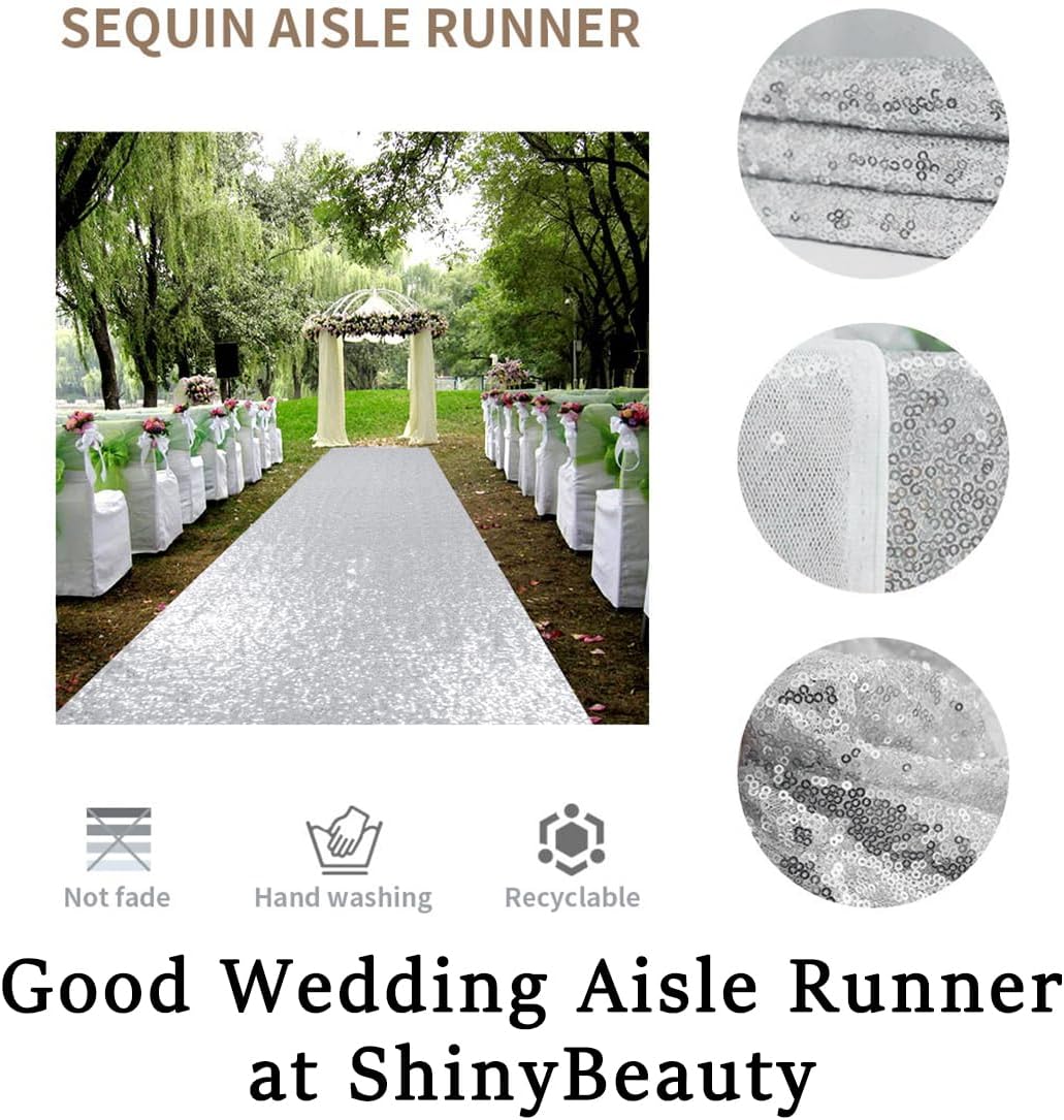 ShinyBeauty 4Ft x 20Ft Silver Sparkly Wedding Aisle Runner - Ideal for Prom, Beach & Outdoor