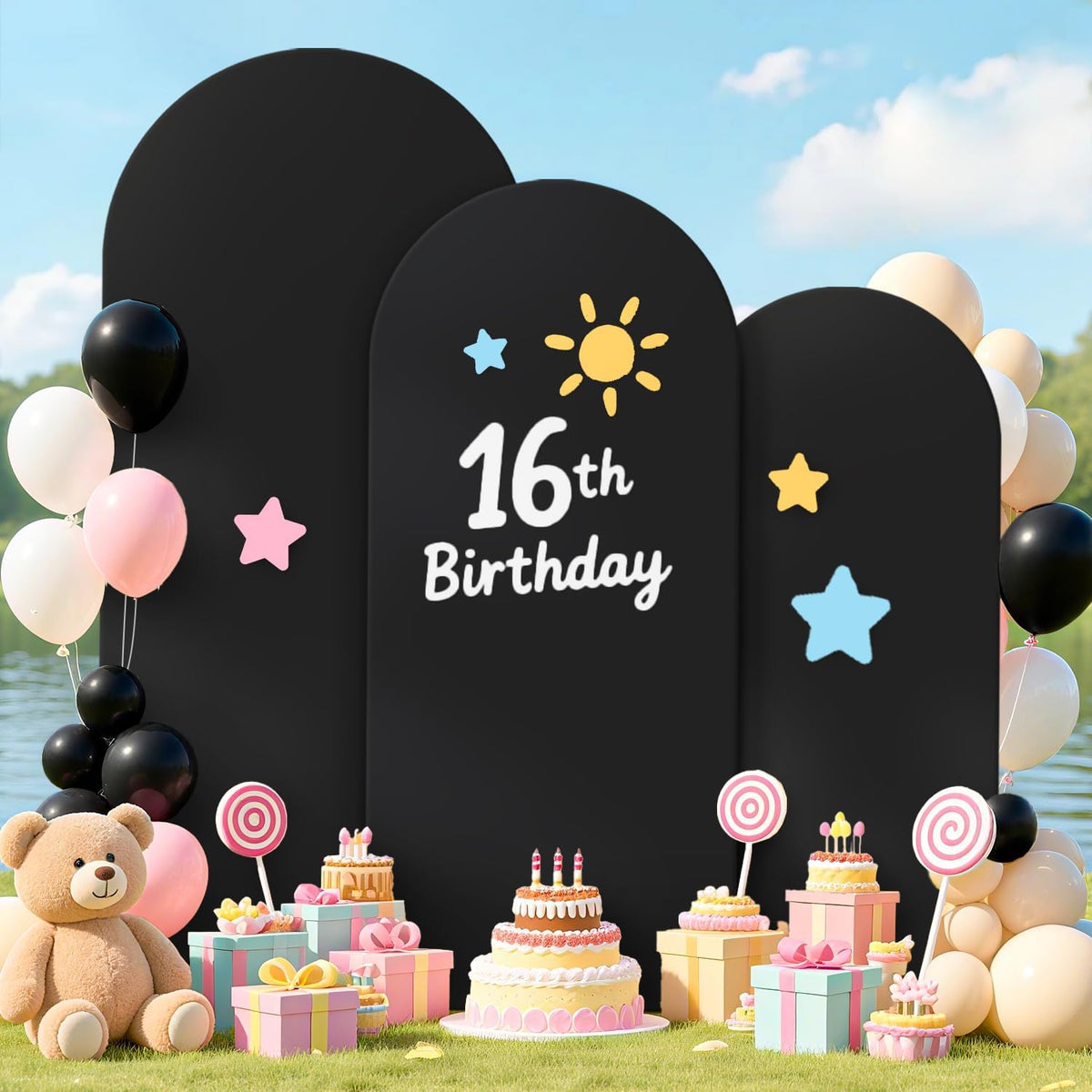 FOTSHARER 4FT 5FT 6FT Metal Arch Stand and Cover Set Black Cover for Arch Backdrop Balloon Arch