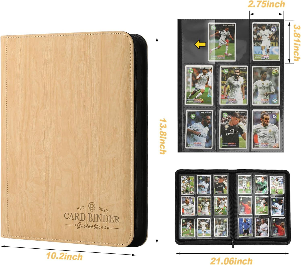 9 Pocket Card Binder, Premium Zip Trading Card Binder, 540 Double Sided Pocket PU Collection