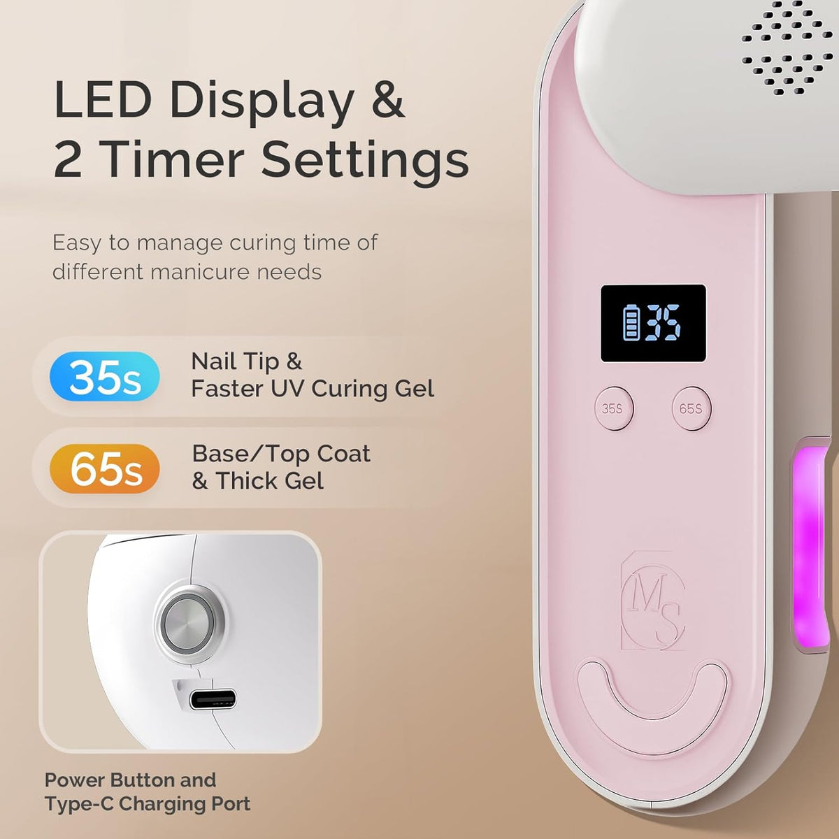 MelodySusie Plus20F Cordless UV Nail Lamp, Innovative UV Protection Light for Gel Nails with 2