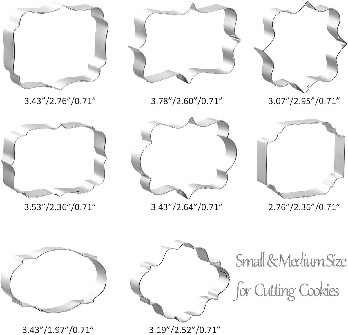 8 PCS Plaque Frame Cookie Cutters, Stainless Steel Plaque Plate Cookie Cutter Fondant Cake
