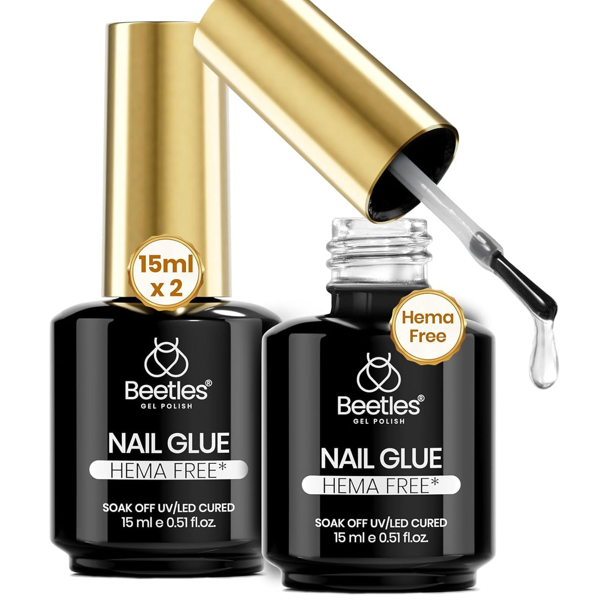 Beetles 2Pcs 15ml HEMA-Free Nail Glue Gel for Acrylic Nail Tips & Clear Press On Nails, Super