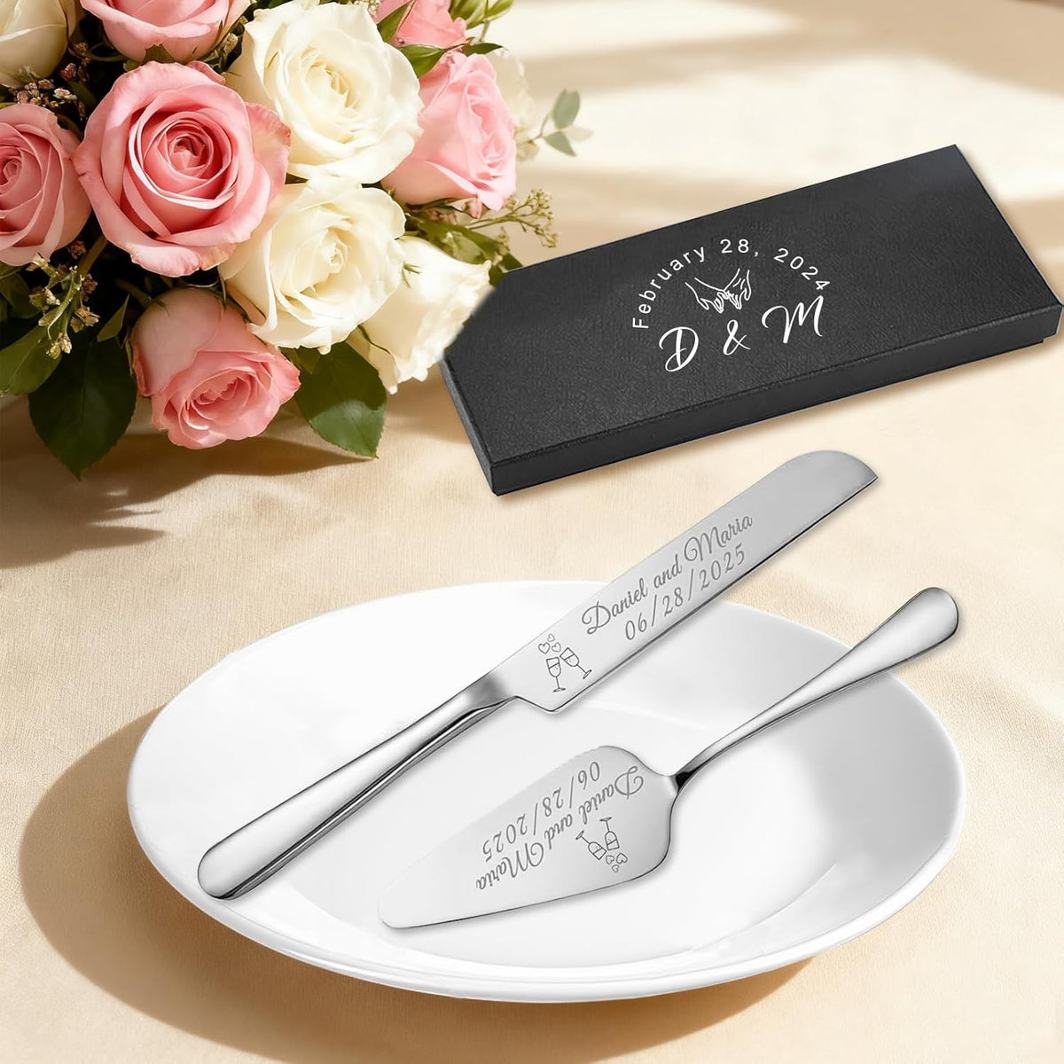 Personalized Wedding Cake Knife and Server Set Stainless Steel Cake Cutter Server Engraved Cake