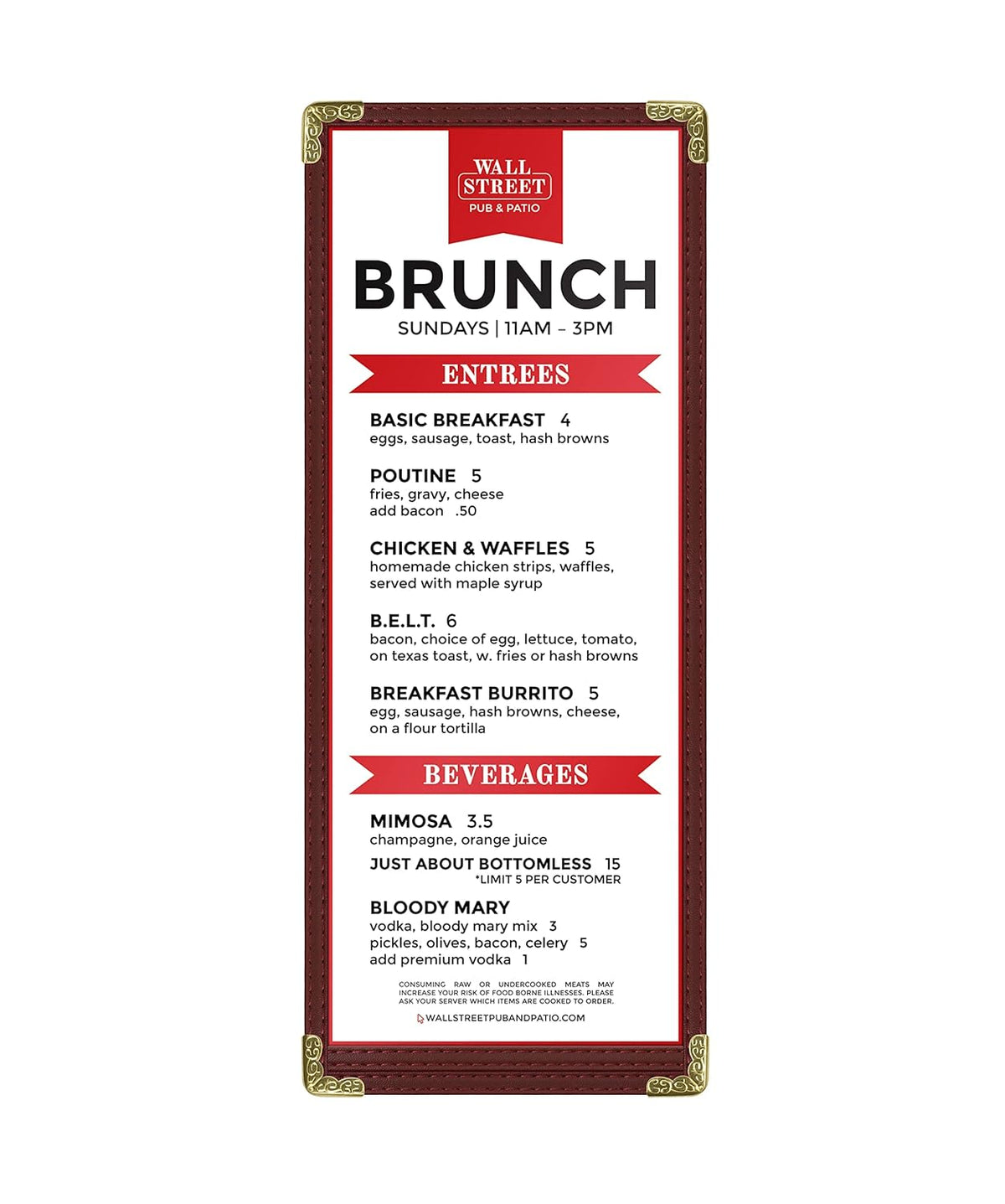 Goodsmart Restaurant Menu Covers - 25 Pack Burgundy 1-Page/2-View 4.25" x 11", Top-Loading Vinyl