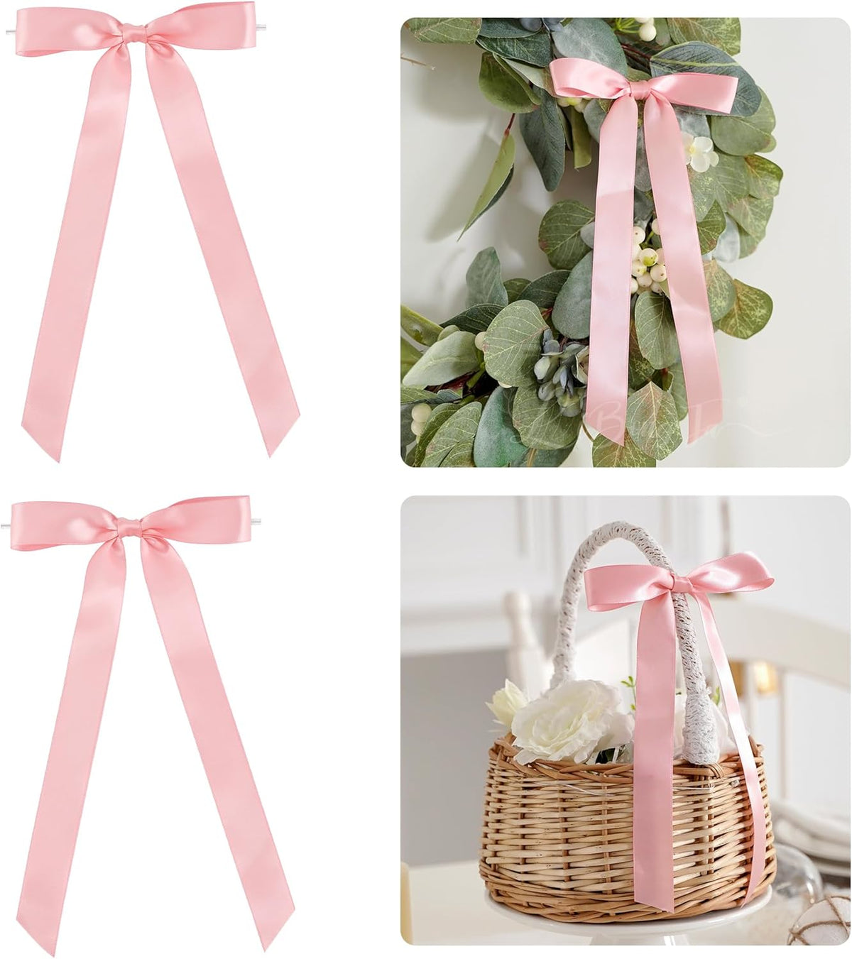 50 PCs Pink Bow Decor 5.5'' Satin Bows with Long Tail, Twist Tie Bows for Craft, Packaging Ribbon