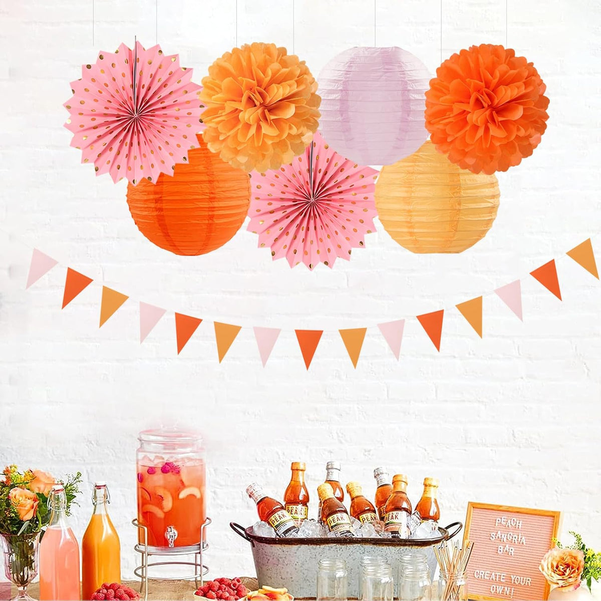 Pink-Orange Groovy Party-Decorations - 20pcs Fall Autumn Thanksgiving Harvest Paper Streamers