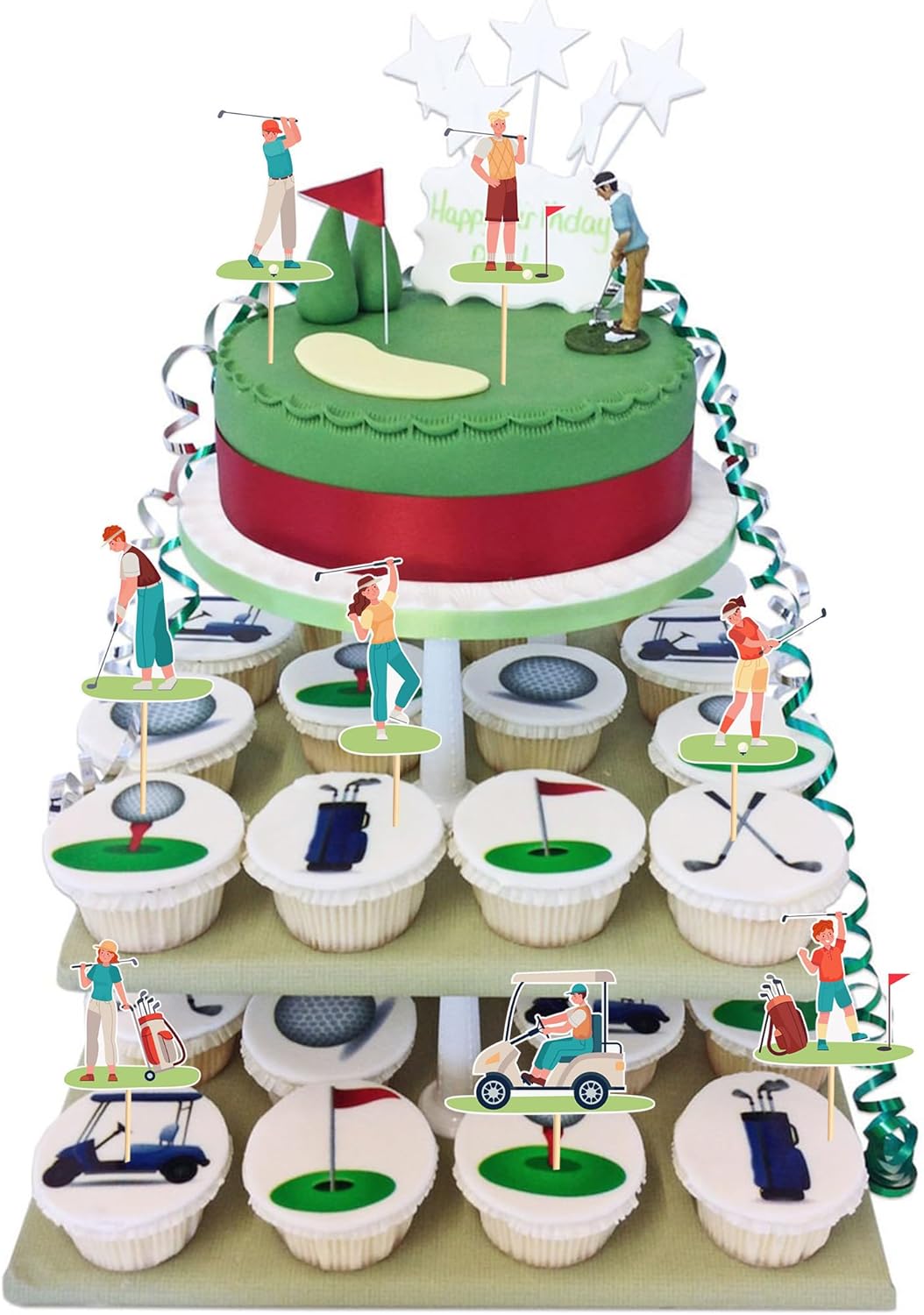 24pcs Golf Cupcake Toppers Golf Carts Cupcake Picks for Golf Sports Player Theme Baby Shower Kids