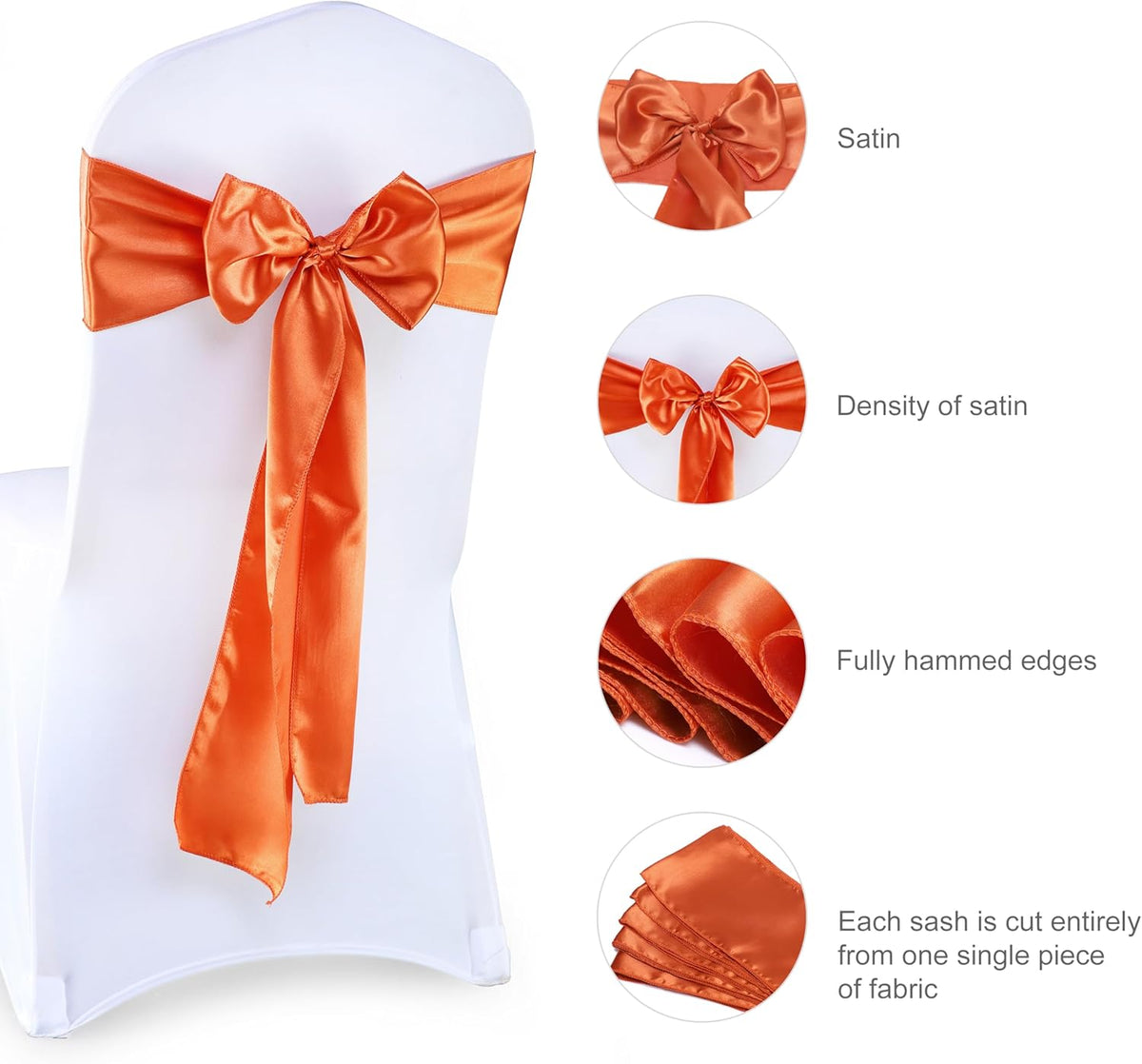 MDS Pack of 200 PCS Satin Chair Sashes Charmeuse Sateen Dining Chair Bows Ribbon Ties Back Sash for