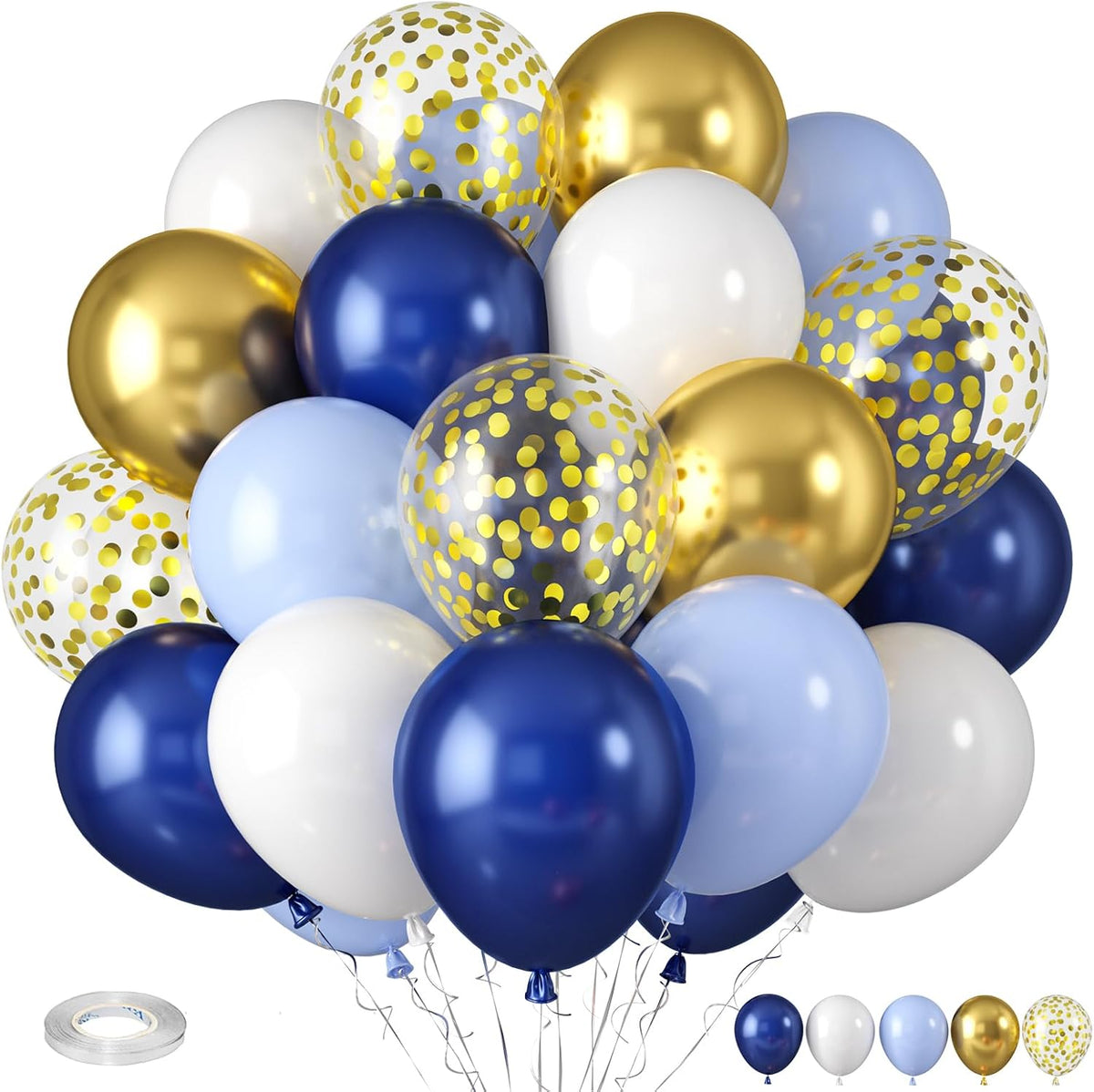 Royal Blue and Gold Balloons, Blue and White Gold Balloons, Macaron Navy Golden Confetti Latex