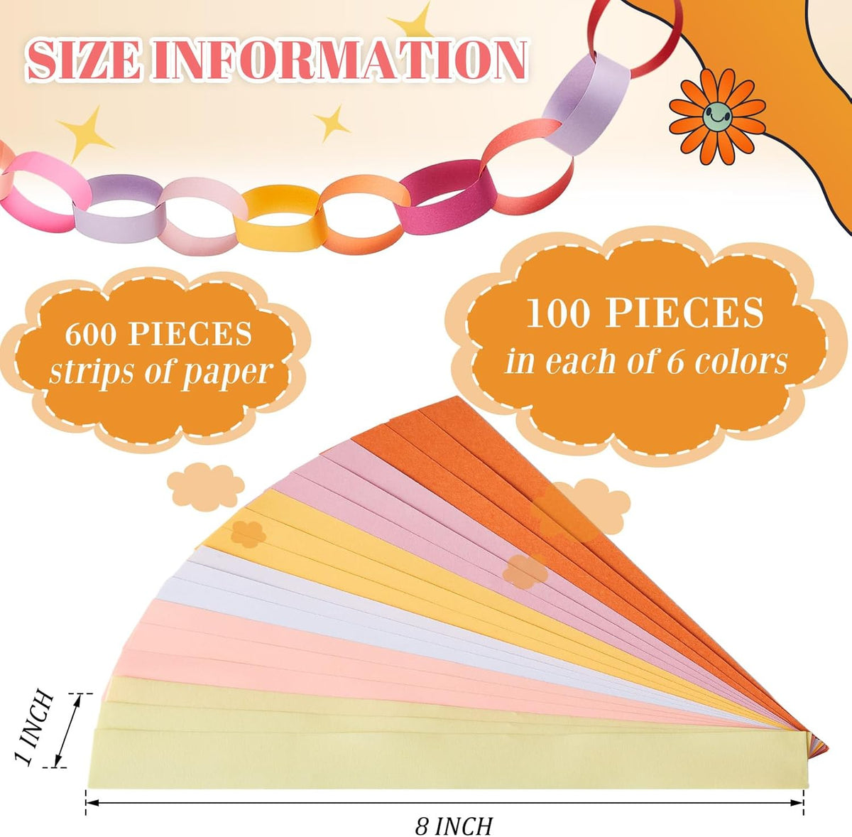Lincia 600 Sheet Halloween Paper Chain Garland, Construction DIY Crafts Chain Strip for Fall