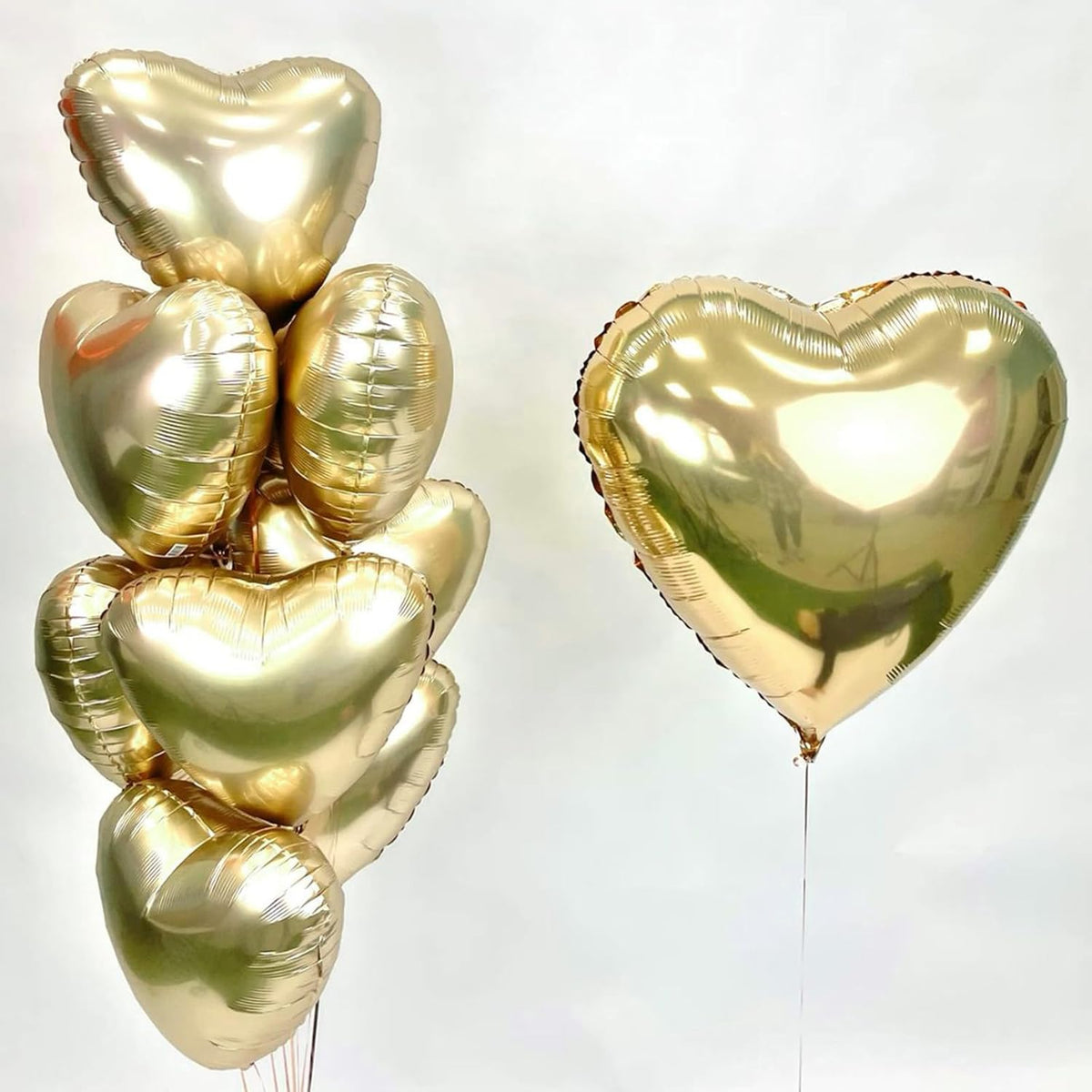 Gold Heart Balloons,12Pcs 18 Inch Metallic Gold Foil Love Heart Shaped Balloons for Birthday Party