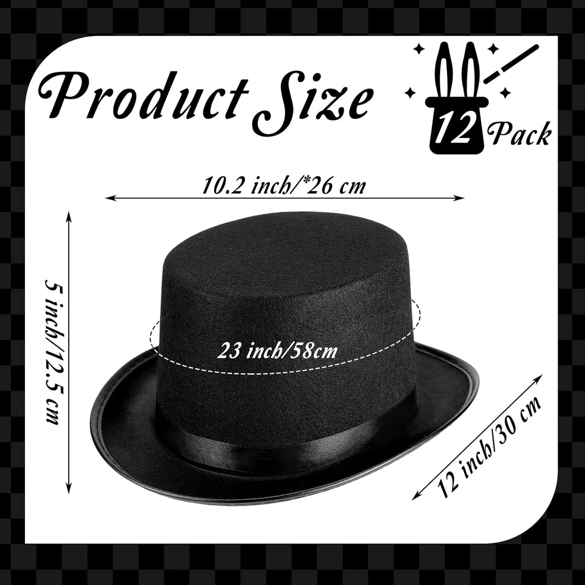 Loopeer 12 Pcs Black Felt Magician Hats - Unisex Formal Costume Novelty Hat for Men Women Dress Up