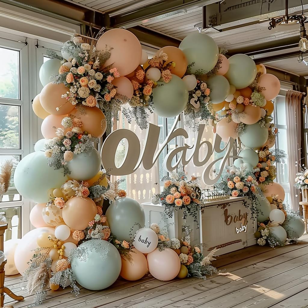 Pink and Dusty Green Balloons,50Pcs 12 Inch Brown Nude Boho White balloons Balloons, with Ribbon