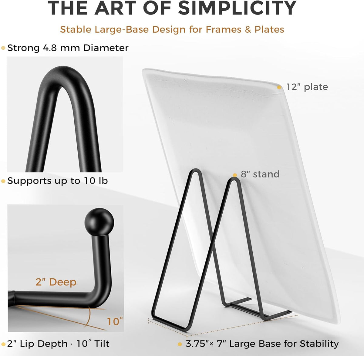 TR-LIFE Plate Stands/Holder for Display, 8 Inch, Large, Metal Frame for Picture, Decorative