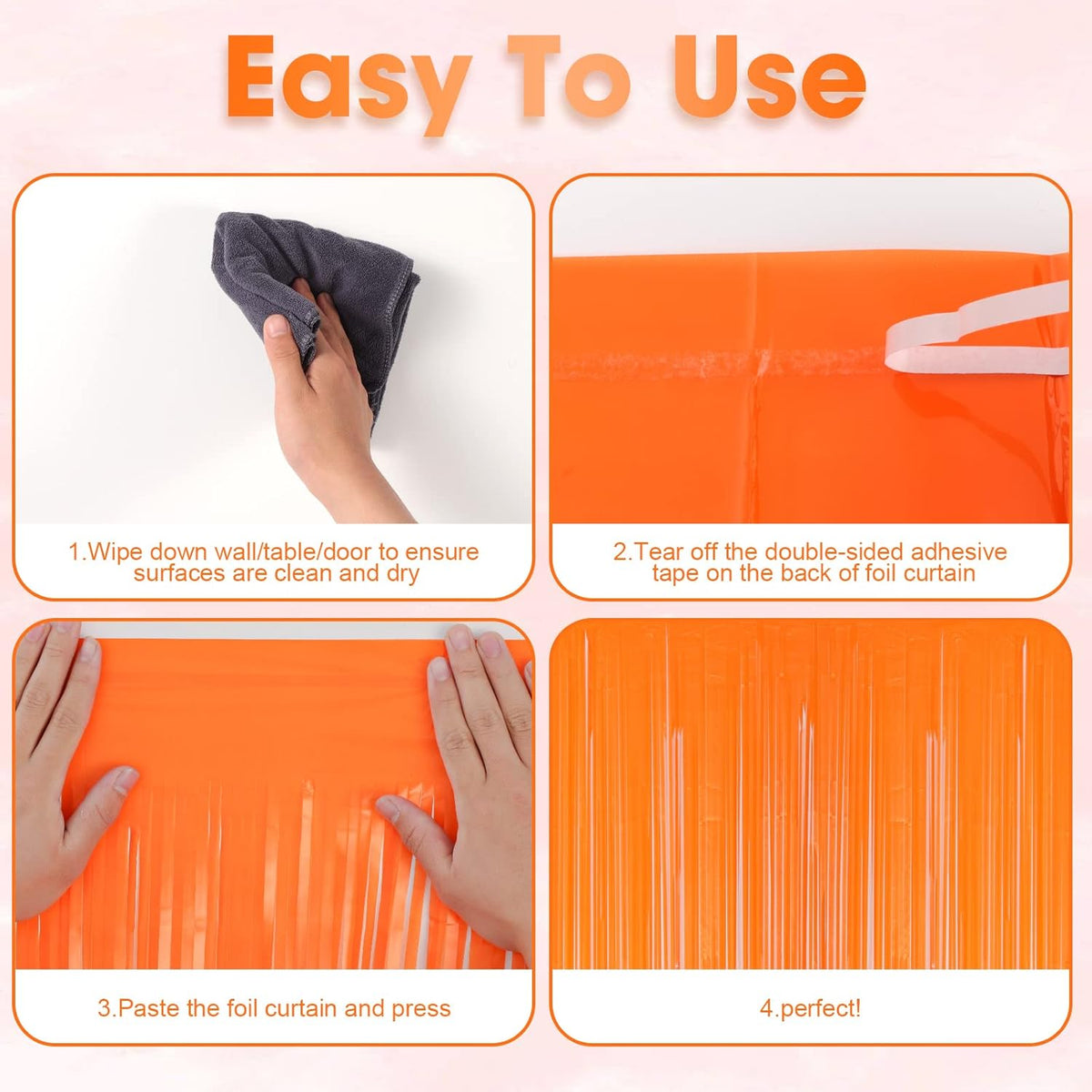 4 Pack Orange Foil Fringe Backdrop Curtains, Tinsel Streamers Birthday Party Decorations, Fringe