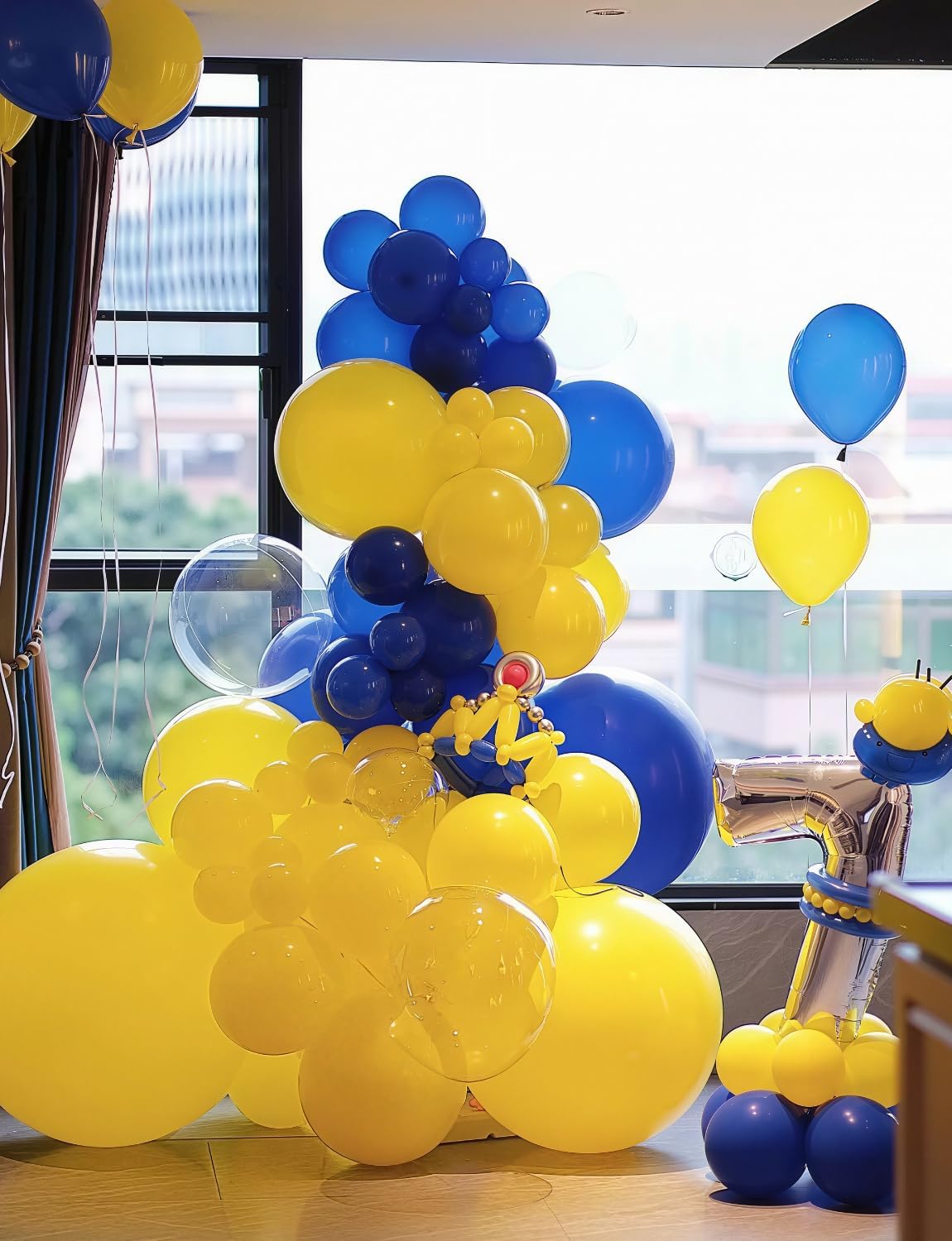 Blue and Yellow Balloons - Navy Blue Balloons 12 Inch Yellow Latex Balloon Glitter Confetti Balloon