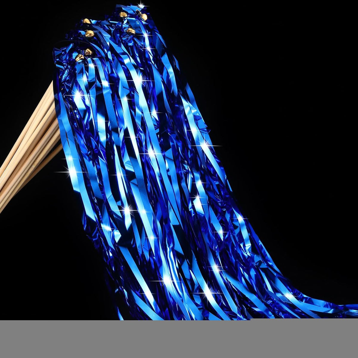 50 Pcs Wedding Fairy Wands with Bells Foil Tinsel Ribbon Stick Wands Tinsel Party Streamers with