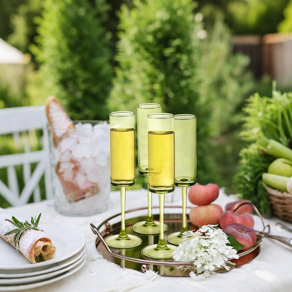 6 Pieces Green Champagne Flutes 6 OZ Straight Sided Wine Glasses Champagne Long Stem Drinking