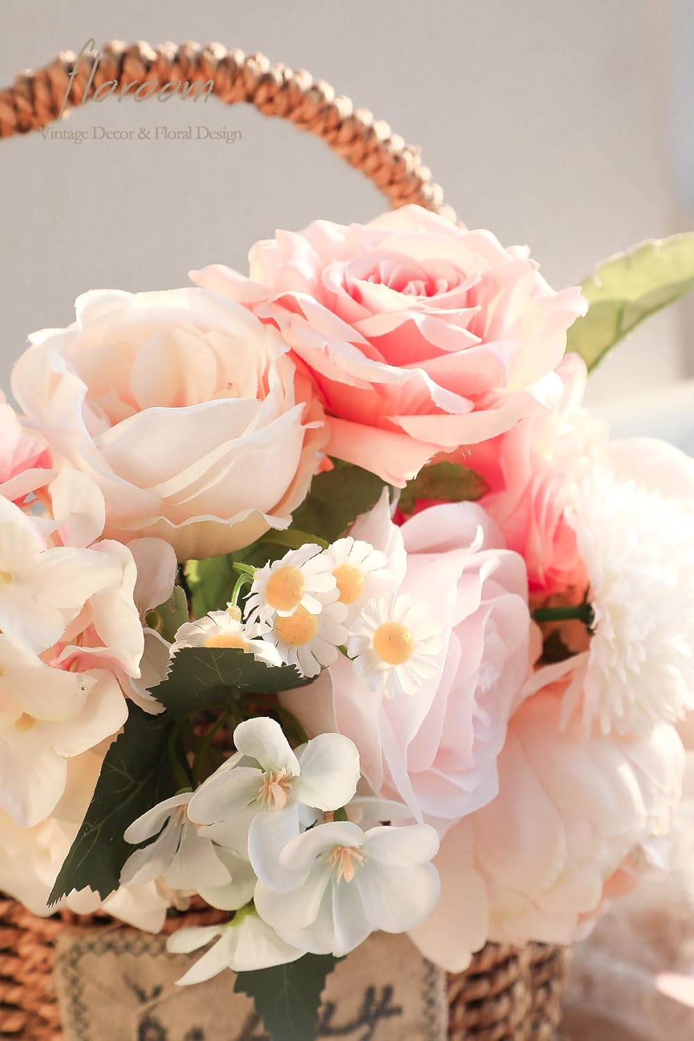 Floroom Blush Cream Artificial Flowers Fake Roses Peonies Dahlia and Greenery Combo Box Set for DIY