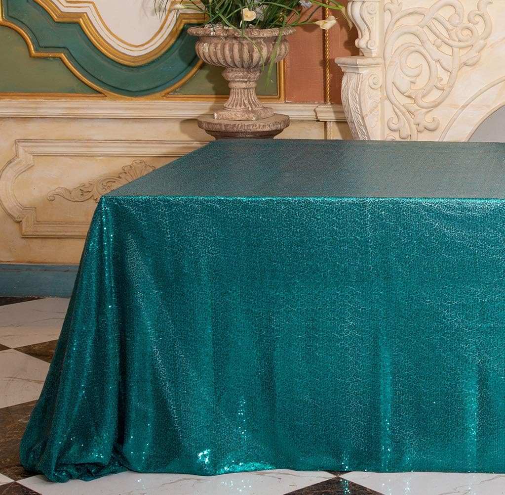 SquarePie Sequin Tablecloth Rectangular 60 x 102 Inch Teal Reflect Lights Bling Sparkly Table Linen