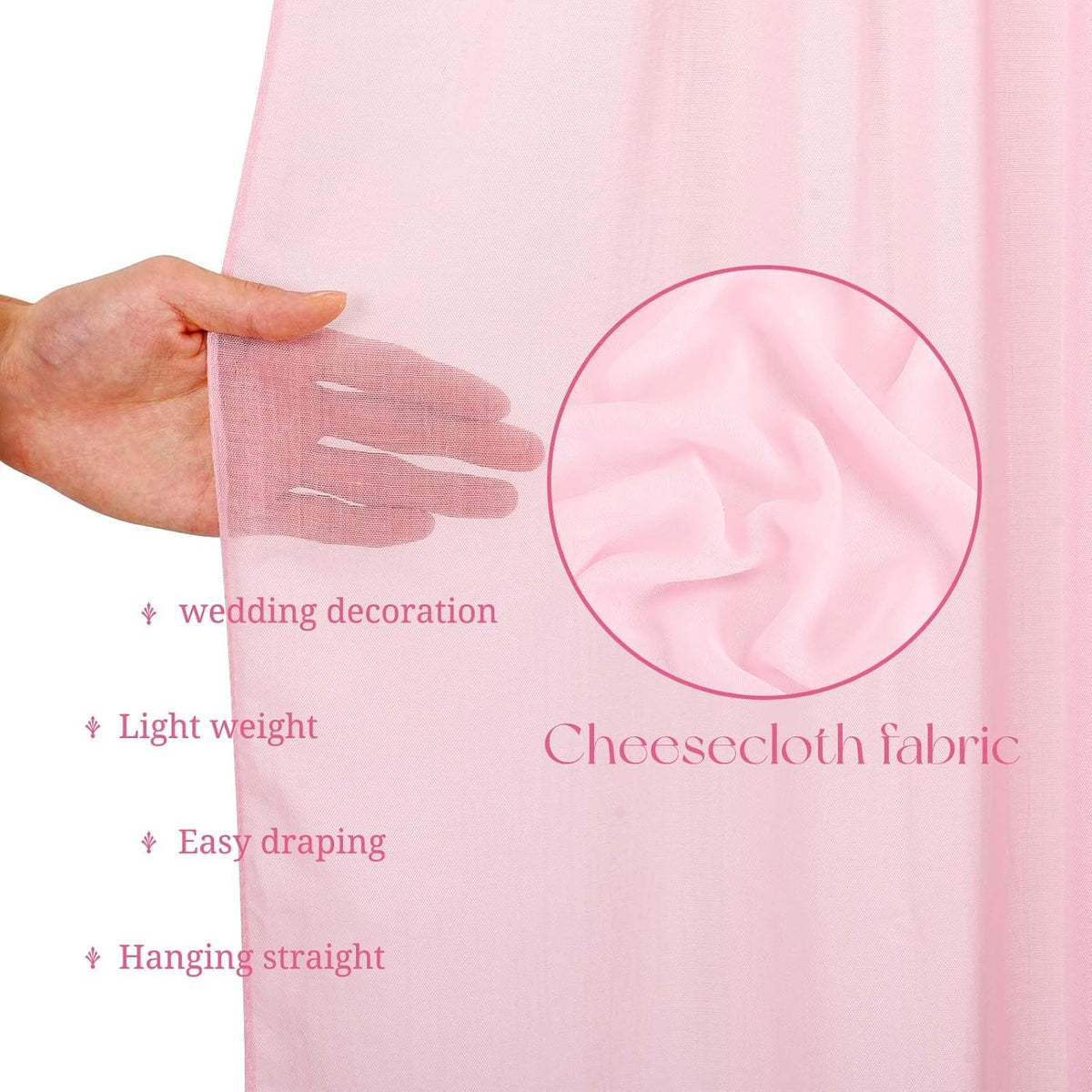 6 Panels Pink Ceiling Drapes for Wedding, 5ftx15ft Ceiling Drapes Cheesecloth Sheer Fabric Curtain