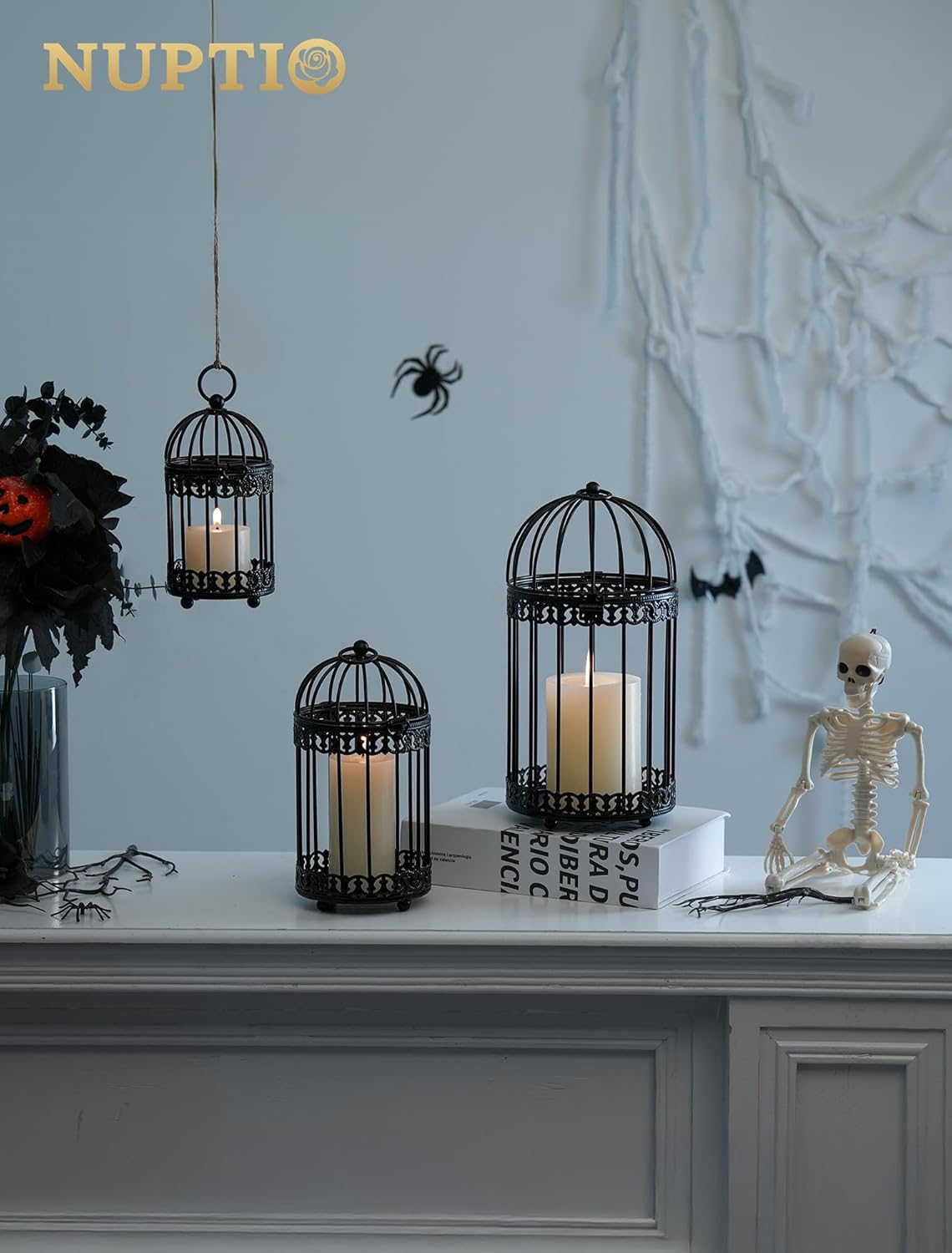 NUPTIO Vintage Bird Cage Decor: Decorative Bird Cage Candle Holder for Table - Hanging Metal Small