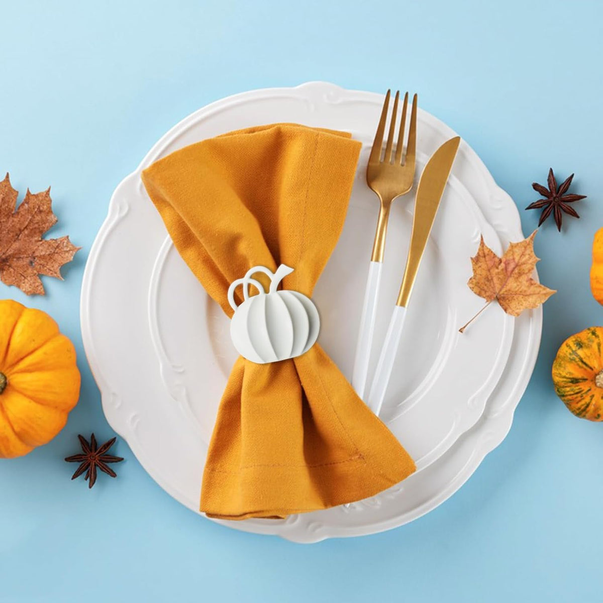Halatool Thanksgiving Pumpkin Napkin Rings Set of 12, Alloy Fall Napkin Rings Dinner Tables Holders