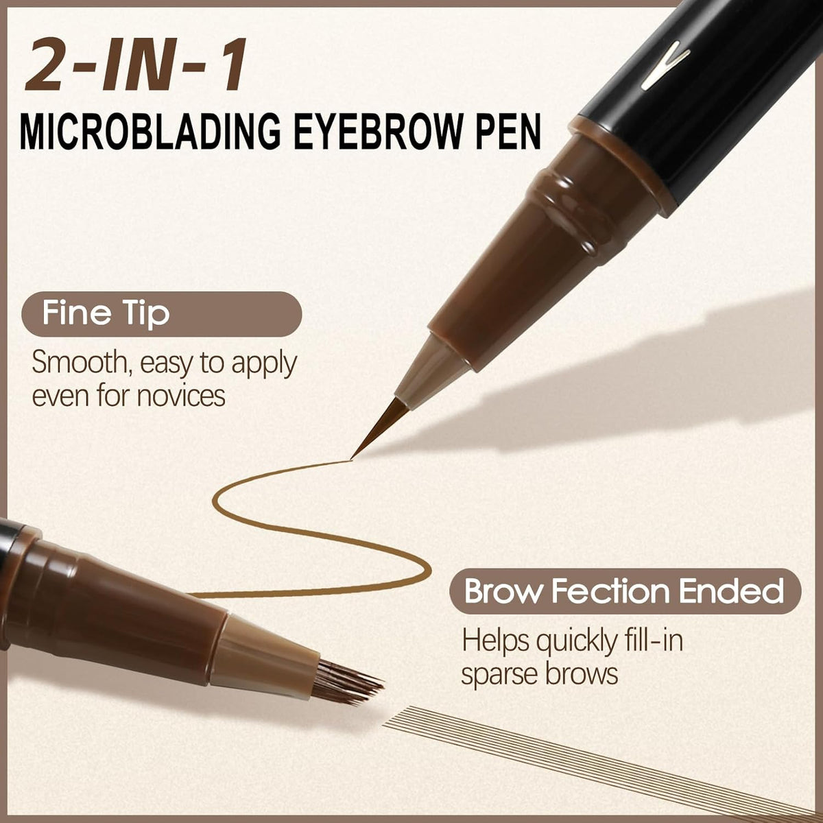 Boobeen 2pcs Waterproof Eyebrow Pen，Dual-Ended Eyeliner Microblading Eyebrow Pencil for Women，Long