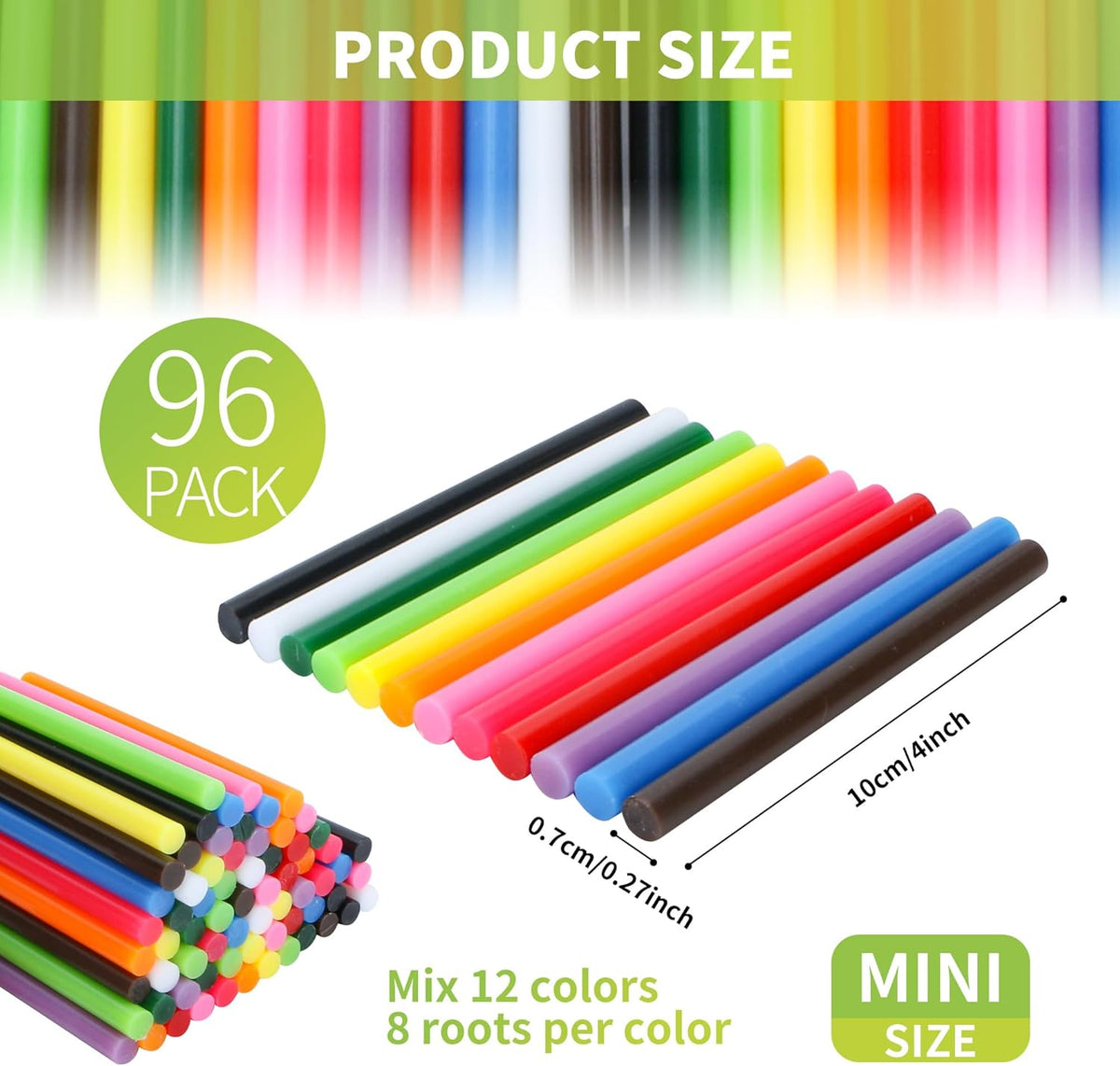MATUFF Colored Hot Glue Sticks Mini 0.27" x 4" Most Popular 12 Colors EVA Hot Melt Adhesive Mini