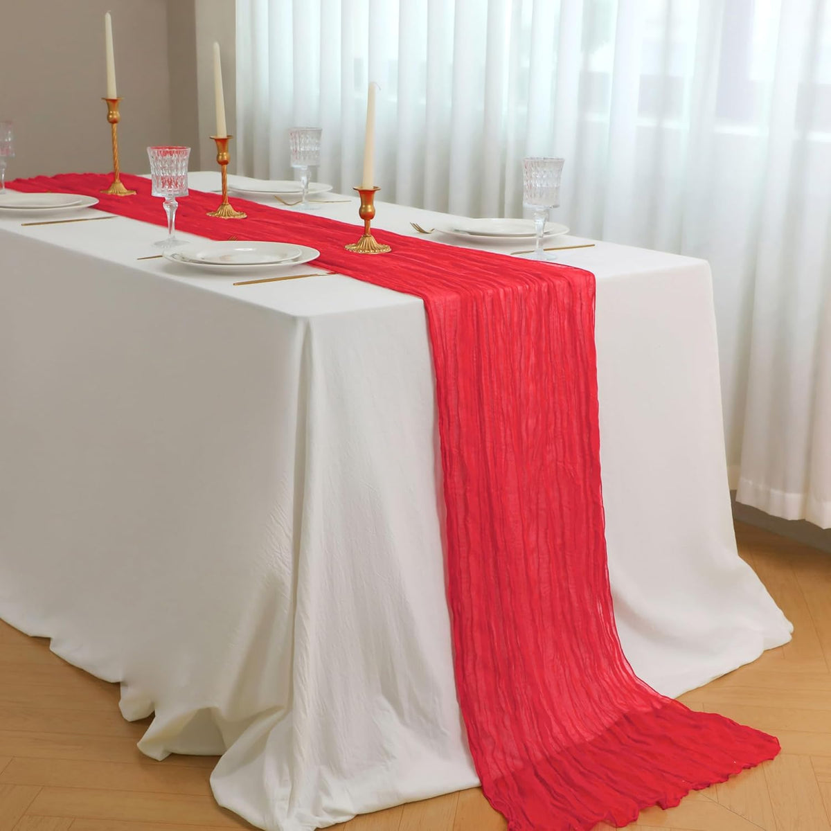 Snowkingdom 6 PCS Red Cheesecloth Table Runner 10 Ft, 120 inch Long Cheese Cloth Gauze Runners for