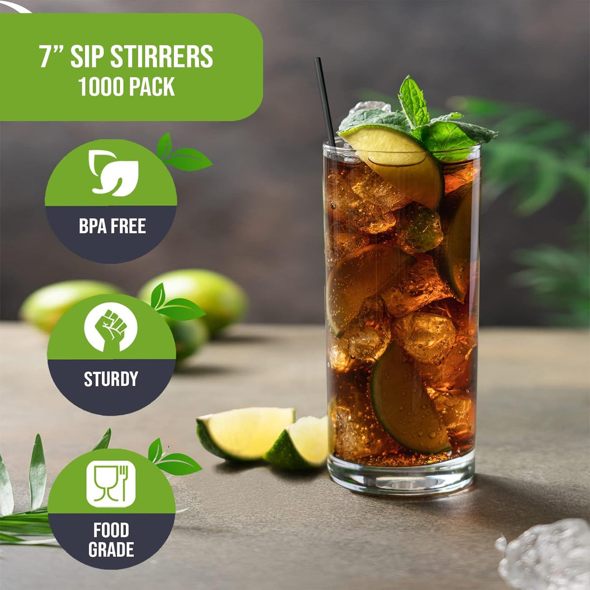PAMI 1000 Disposable Plastic Cocktail Straws Stir Sticks, Coffee Stirrers for Hot & Cold Drinks