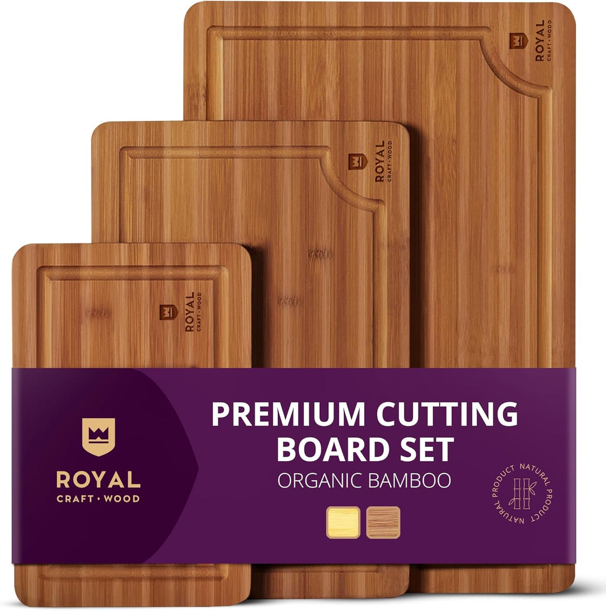 ROYAL CRAFT WOOD Wooden Cutting Boards for Kitchen Meal Prep & Serving - Bamboo Wood Serving Board