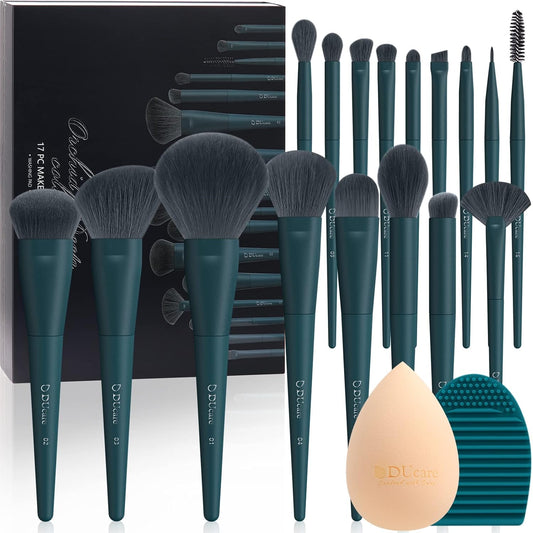 DUcare Makeup Brushes Set 17 Pcs with Brush Cleaning Mat and Makeup Sponge Professional Face Powder