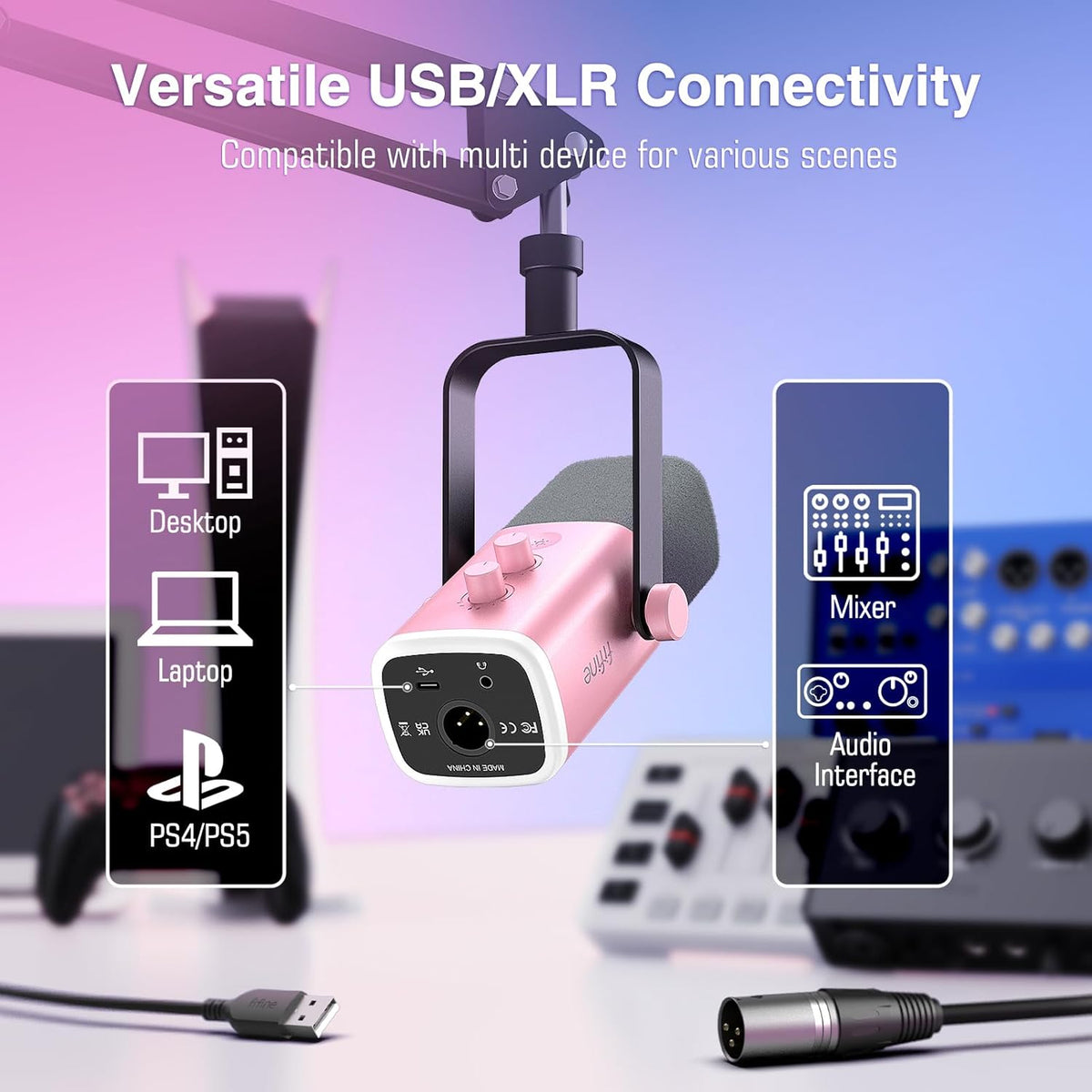 FIFINE XLR Gaming Microphone USB, PC Dynamic Microphone Kit for Vocal, Recording, Podcast