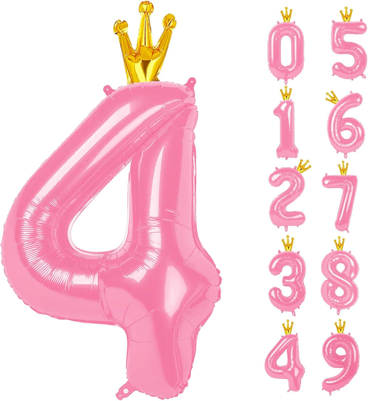 40 Inch Pink Number Balloon 0-9(Zero-Nine) with Crown, Big Size Happy Birthday Balloon, Foil Helium