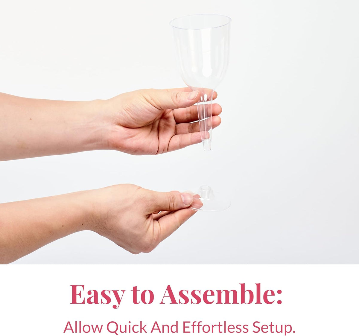 Prestee Stemmed Disposable Wine Glasses - 10 oz Clear Plastic Wine Glasses BPA-Free - Easy Assembly
