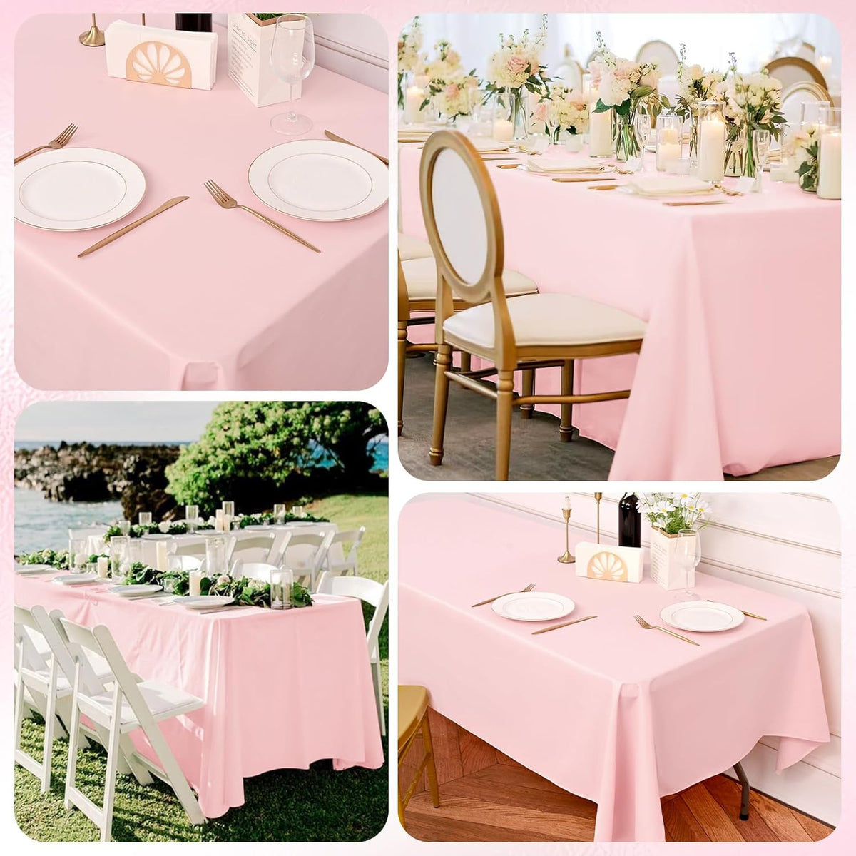 10 Pack Pink Tablecloths for 8ft Rectangle Tables 60 x 126 Inch - Polyester Table Cover Stain and