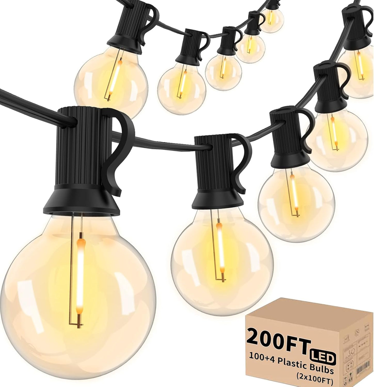 Svater Outdoor String Lights 200 FT, Patio Lights with 104 Shatterproof LED Bulbs, Commercial Grade