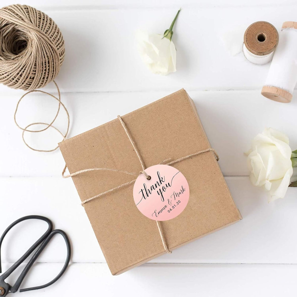 Andaz Press Personalized Blush Pink Rose Elegant Party Collection, Round Circle Tags, Thank You