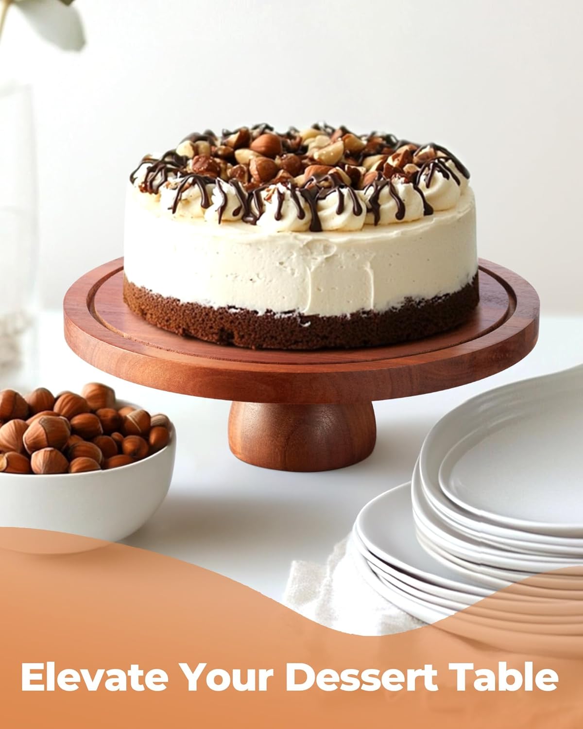 Kootek Wood Cake Stand with Lid, 2-in-1 Wooden Cake Plate & Covered Charcuterie Board, Footed Cake