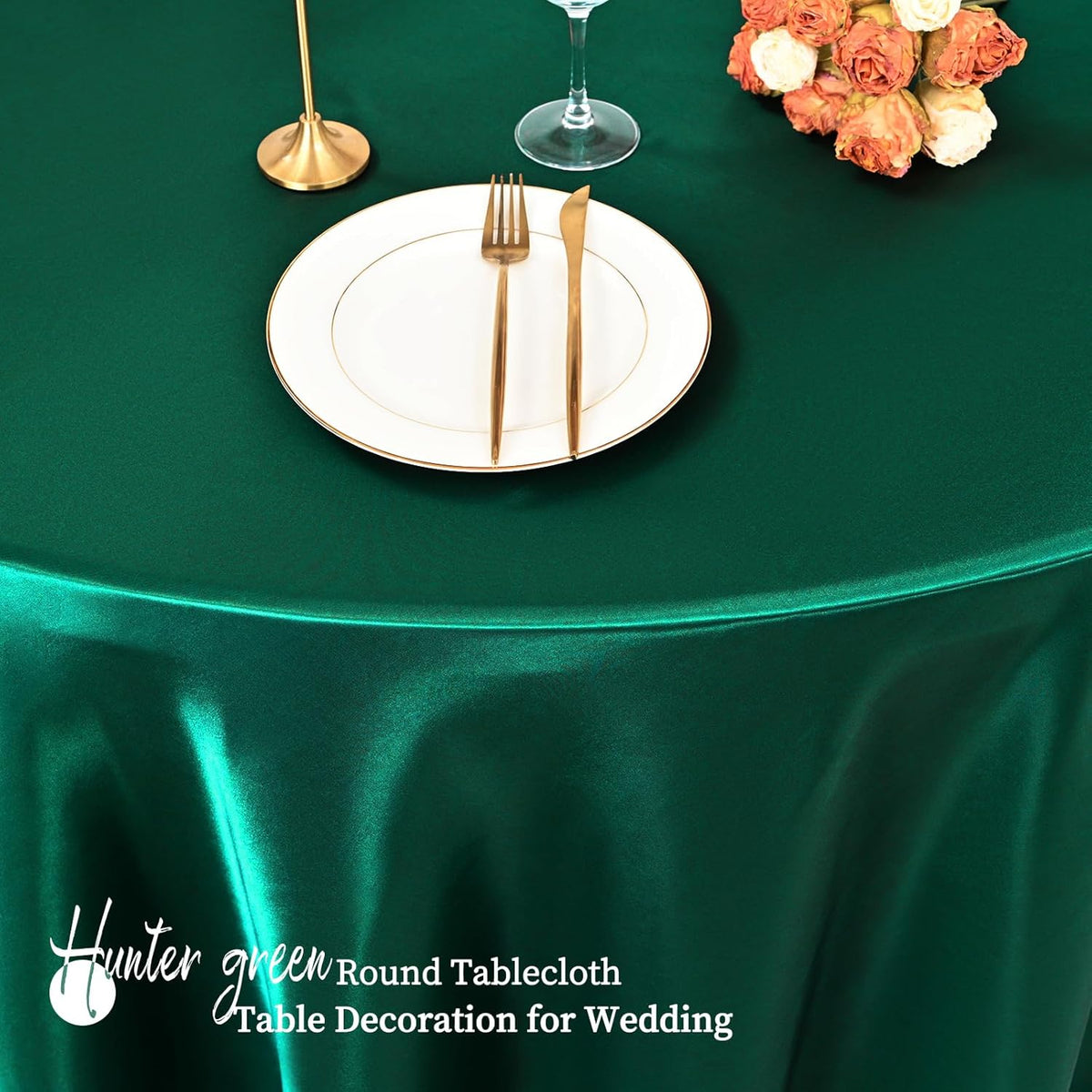 6 Pack 120 Inch Hunter Green Satin Tablecloth - Premium Bright Silky Round Tablecloth Overlay