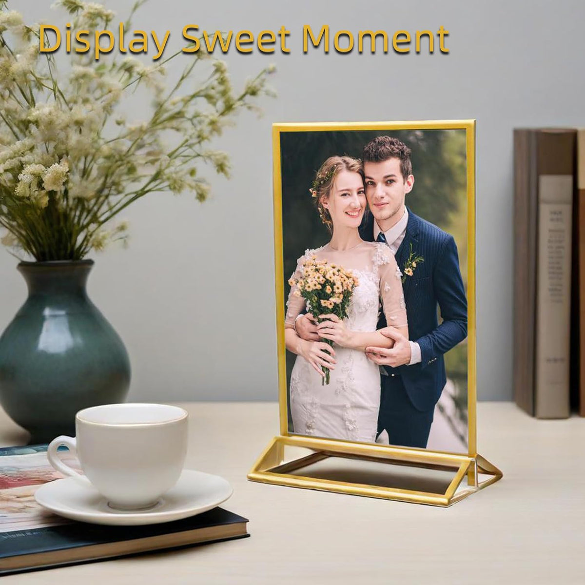 6 Pack Acrylic Sign Holder 5x7" Photo Frames, Double-sided Clear Menu Holder Gold Picture Frames
